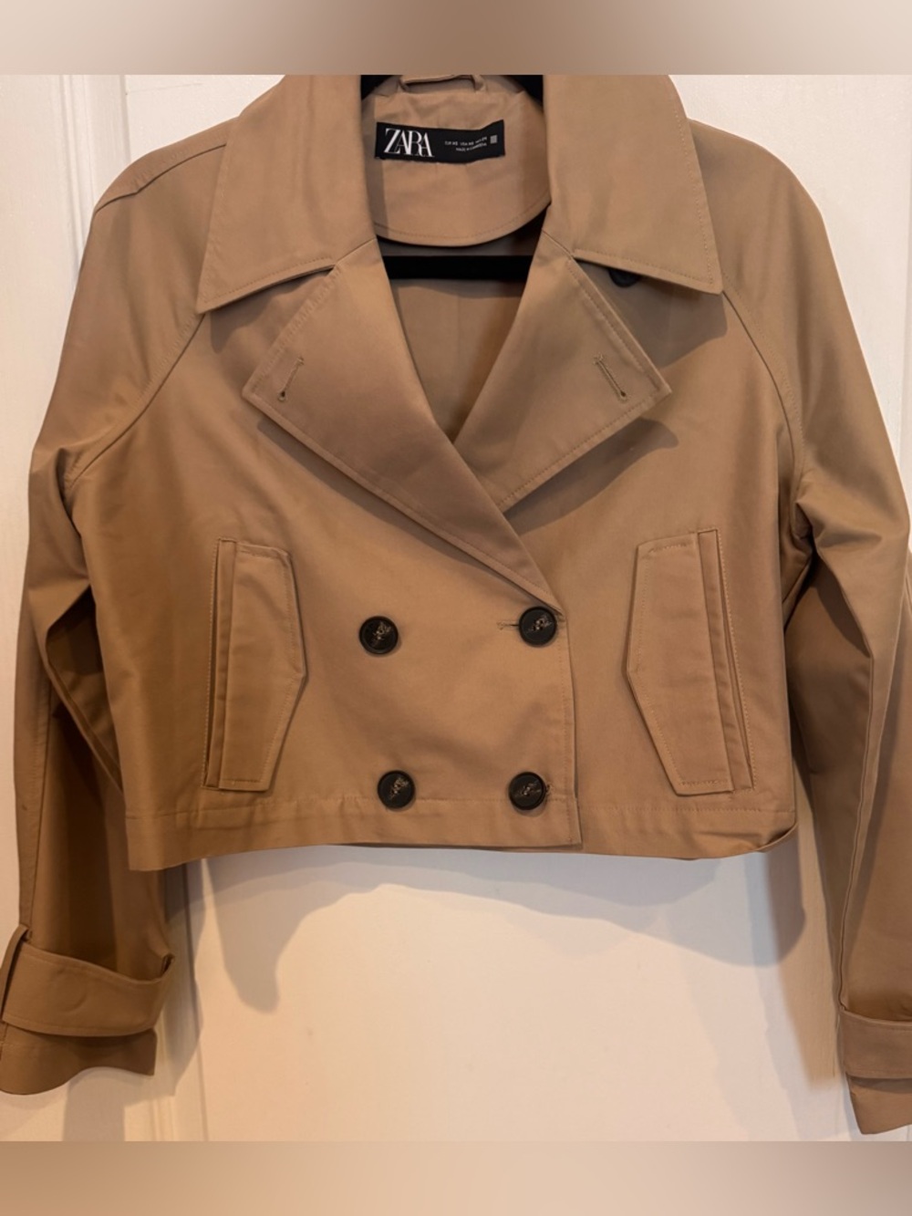 ZARA Crossover Cropped Trench Coat Jacket XS Taupe Brown NWOT - Picture 7 of 12